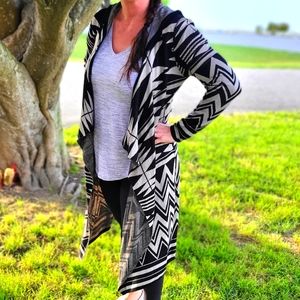 Tribal Print Hooded Cardigan Sweater